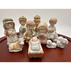Vintage HOMCO Nativity  Lot 11 Bisque Figures Children Christmas Retro Holiday
